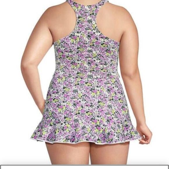 Land's End Racer Back High Neck Tankini top white multi ditzy floral Various - Picture 4 of 10